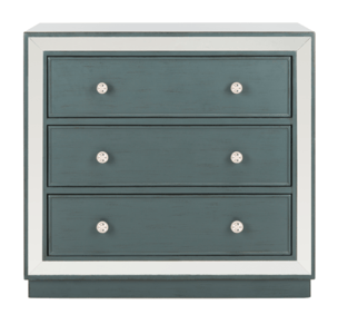 Recalled chest with steel teal drawers with mirror finish (Model Number CHS6403C)